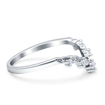 V-Shaped Contour Chevron Wedding Band Ring Cubic Zirconia 925 Sterling Silver Wholesale